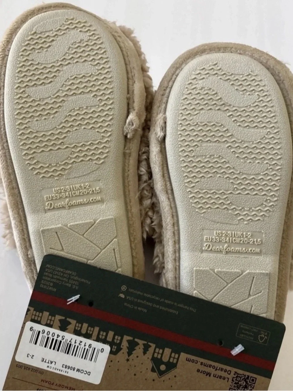 Dearfoams Kids Slippers Christmas Reindeer Tan/Red Size 2 3